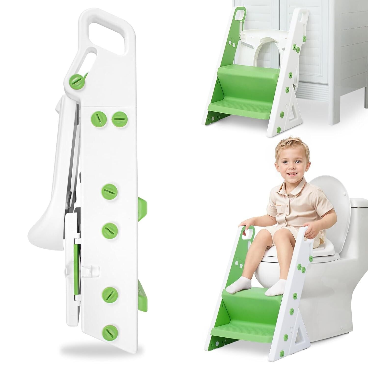 Adjustable Potty Training Seat with Foldable Step & Handles for Toddlers