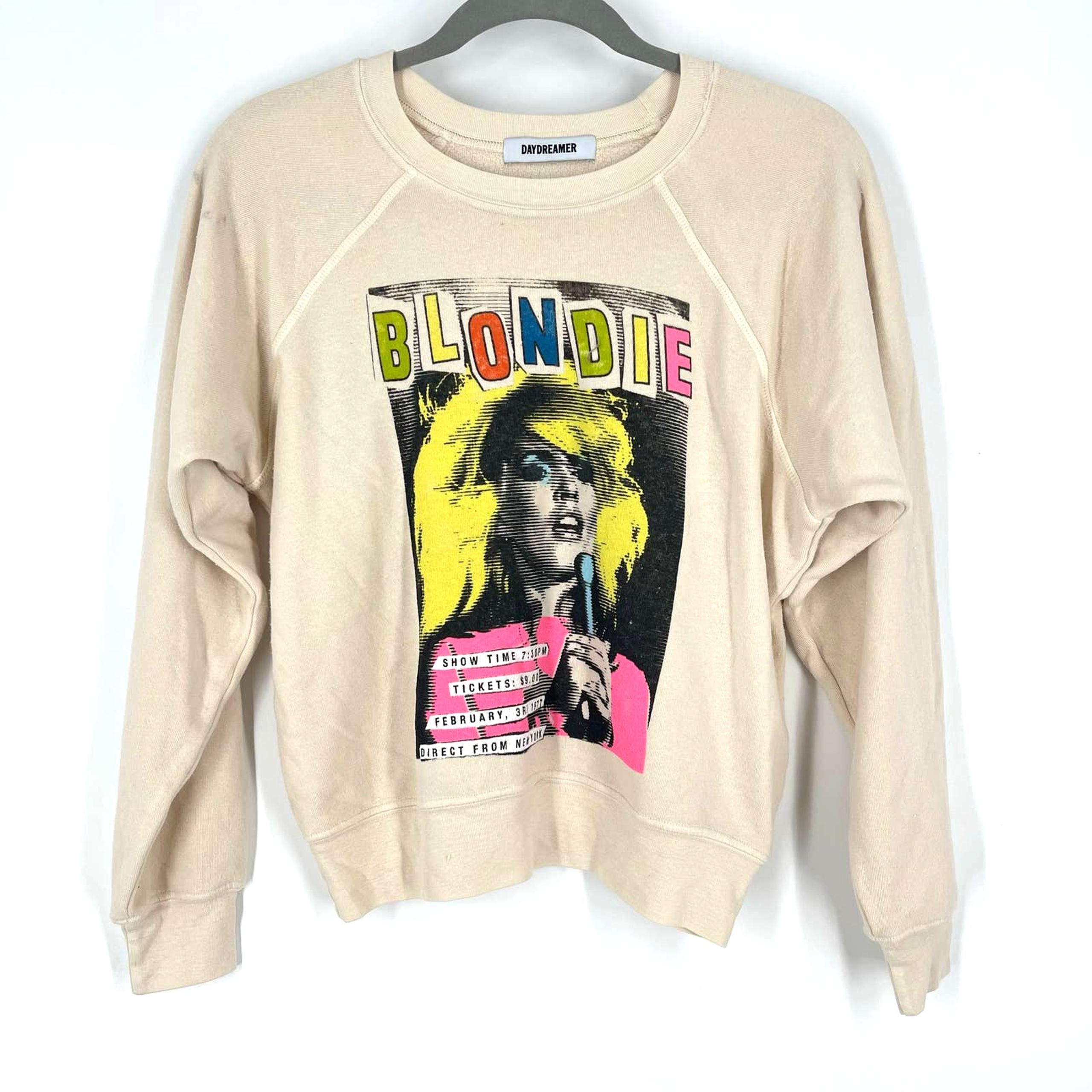 Daydreamer Blondie Show Time Raglan Crew Sweatshirt in Dirty White XS