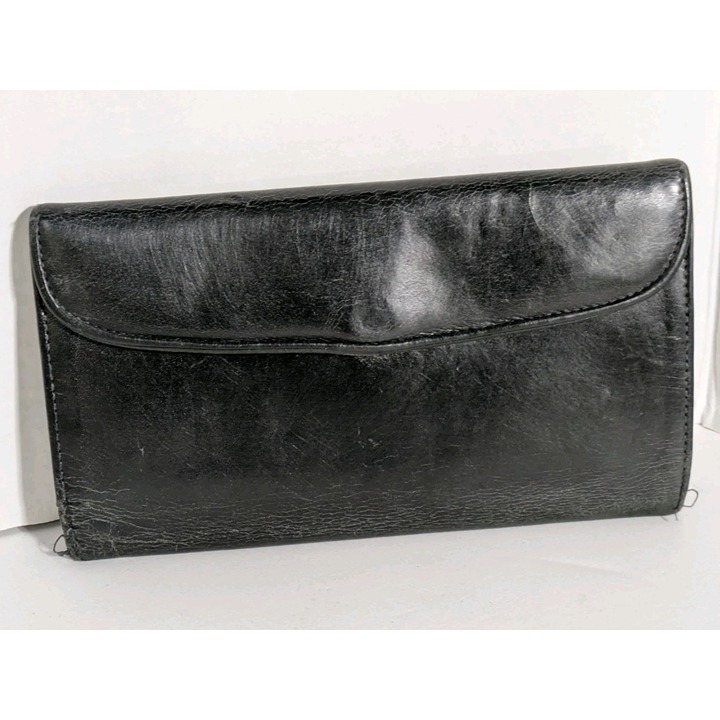 Coach Vintage Black Leather Water Buffalo Trifold Wallet