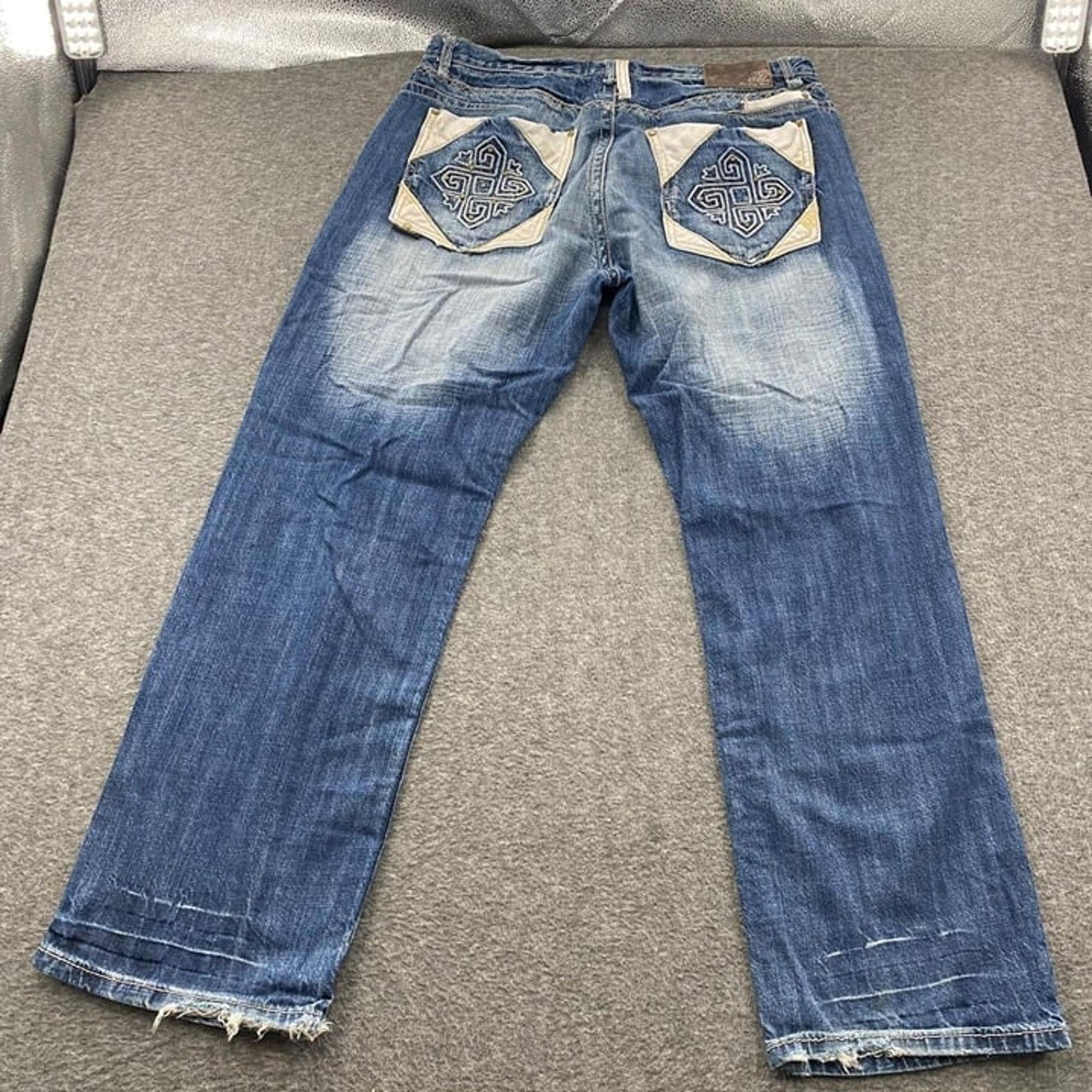 Vintage Y2K Akademiks Men’s 40x34 Baggy Wide Leg Blue Denim Jeans Distressed