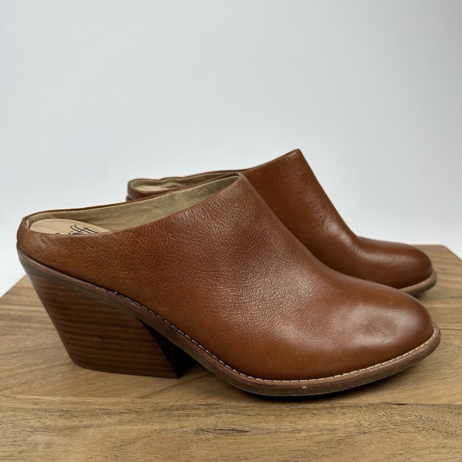 Womens Sofft Tasha Cognac Brown Leather Slip On Comfort Heeled Mules Size 10 M