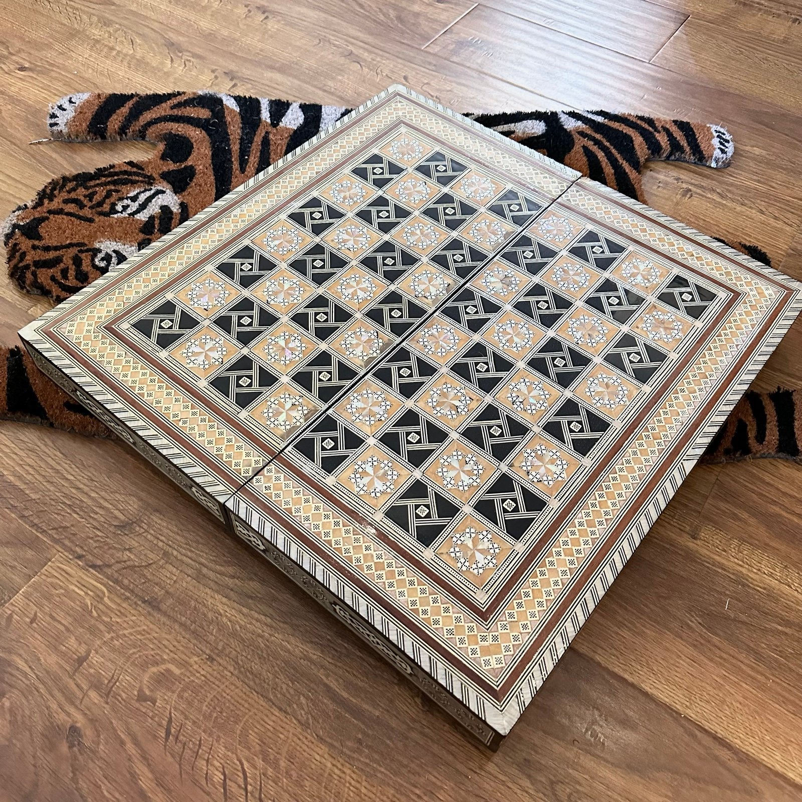 Vintage Handmade Mother of Pearl Inlay Wood game reversible game board