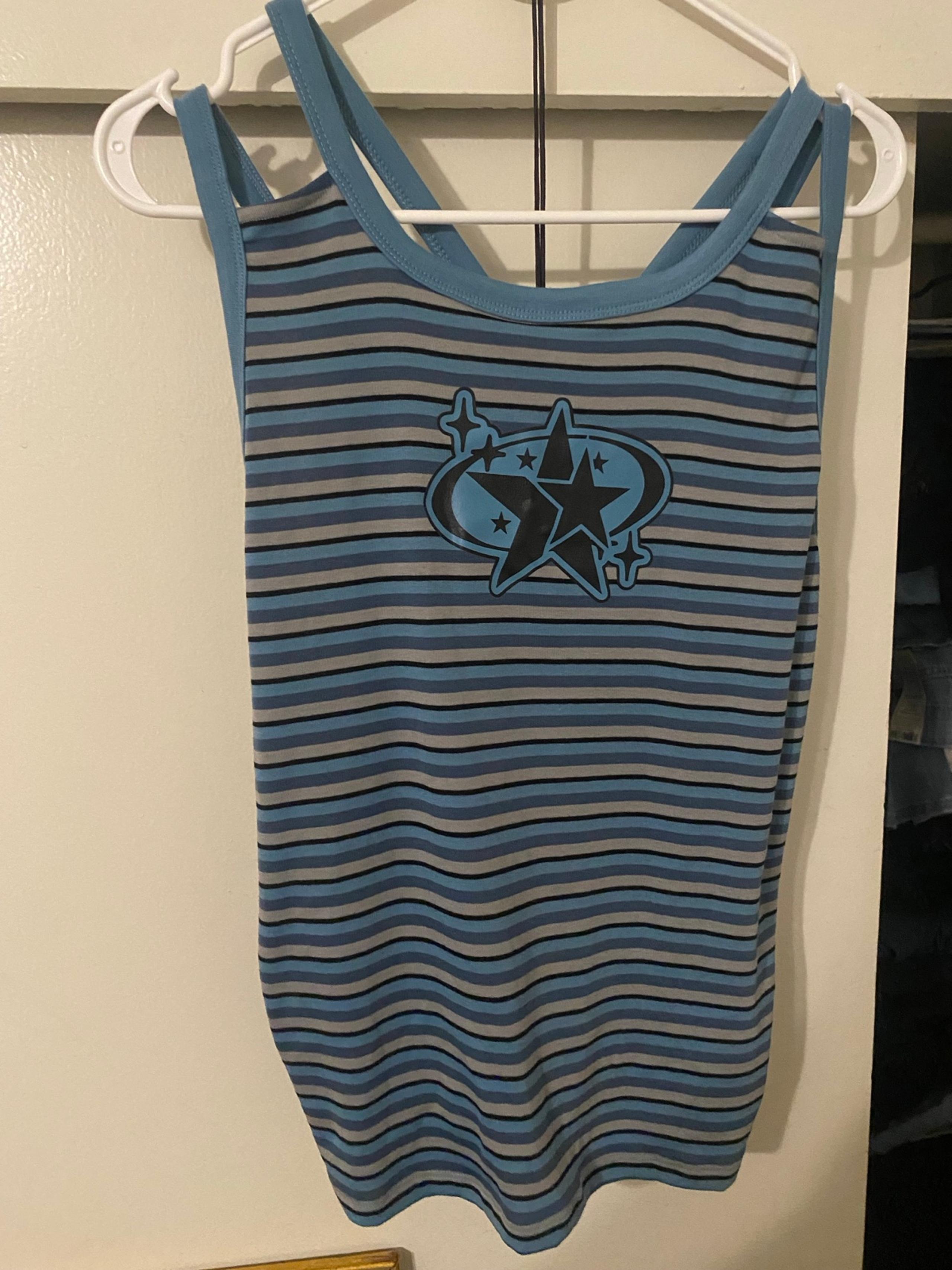 Social Collision® Blue & Grey Stripe Stars Double-Strap Girls Tank Top Plus Size
