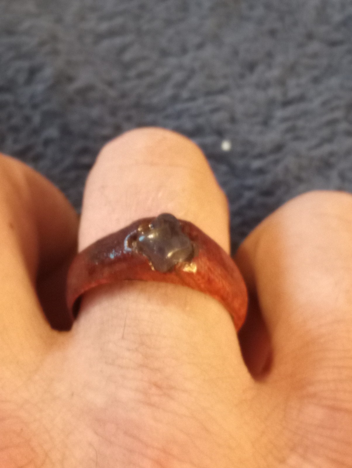 Iolite stone Thor's Hammer blood wood ring