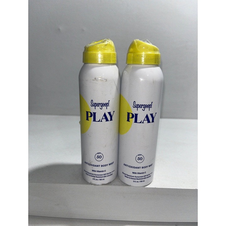 2 supergoop play antioxidant body mist SPF50, 3floz each, damaged outer