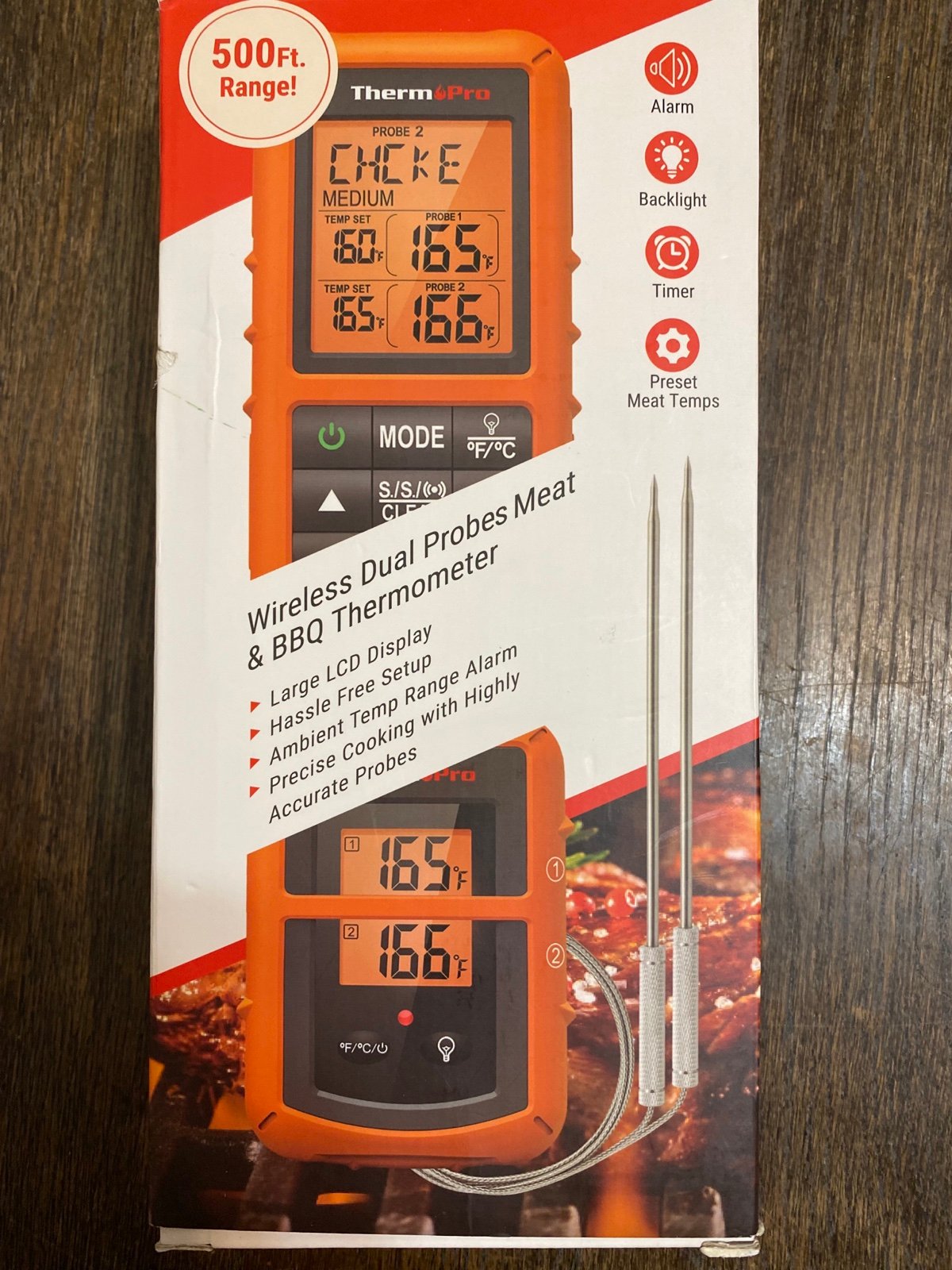Therm Pro TP-20B Wireless Dual Probe Meat & BBQ Thermometer 500ft Range Smart Ap