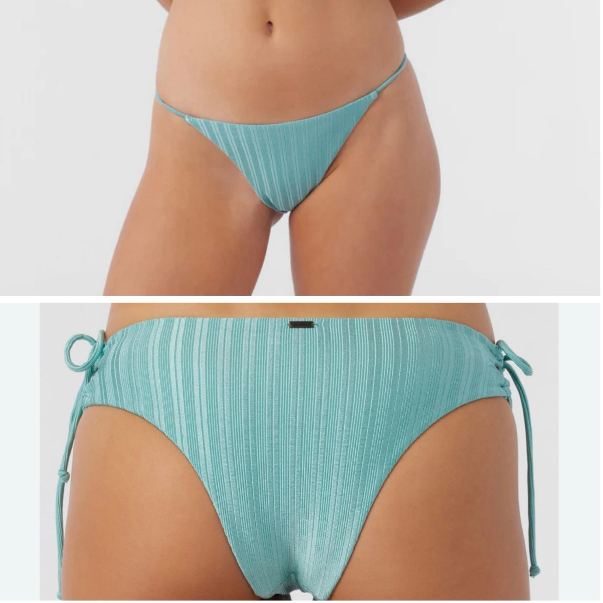 NWT O'Neill Womens Mizi Metallic Rib Redondo Bikini Bottom Aqua Green Sz Large