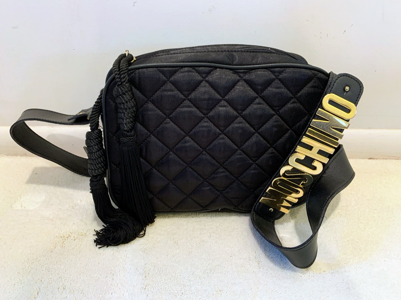 Moschino Womens Quilted Shoulder Bag - multiple compartment purse