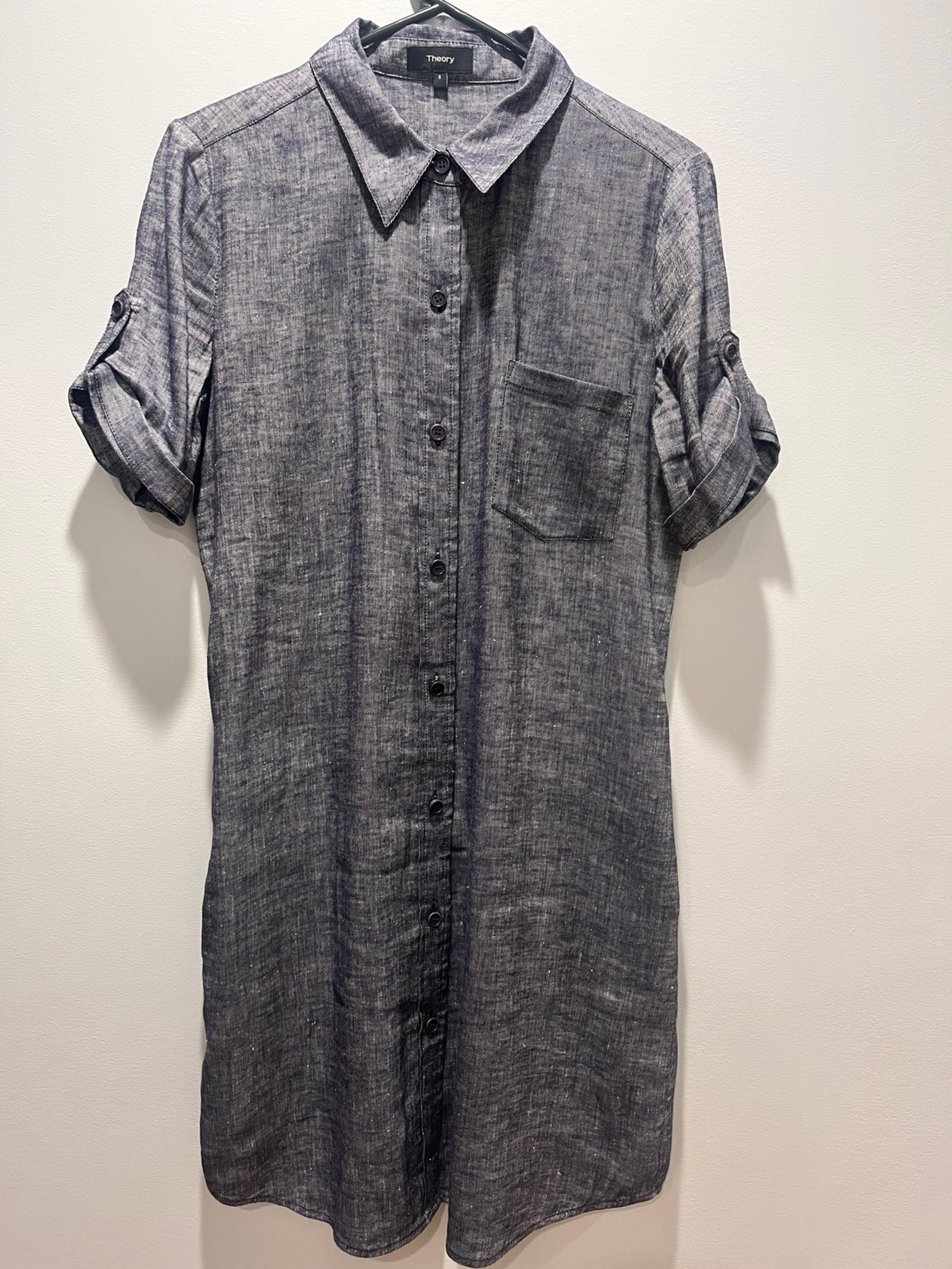 Women's Theory Mayvine Tierra Wash Linen Chambray Dress Deep Denim Blue Size 8