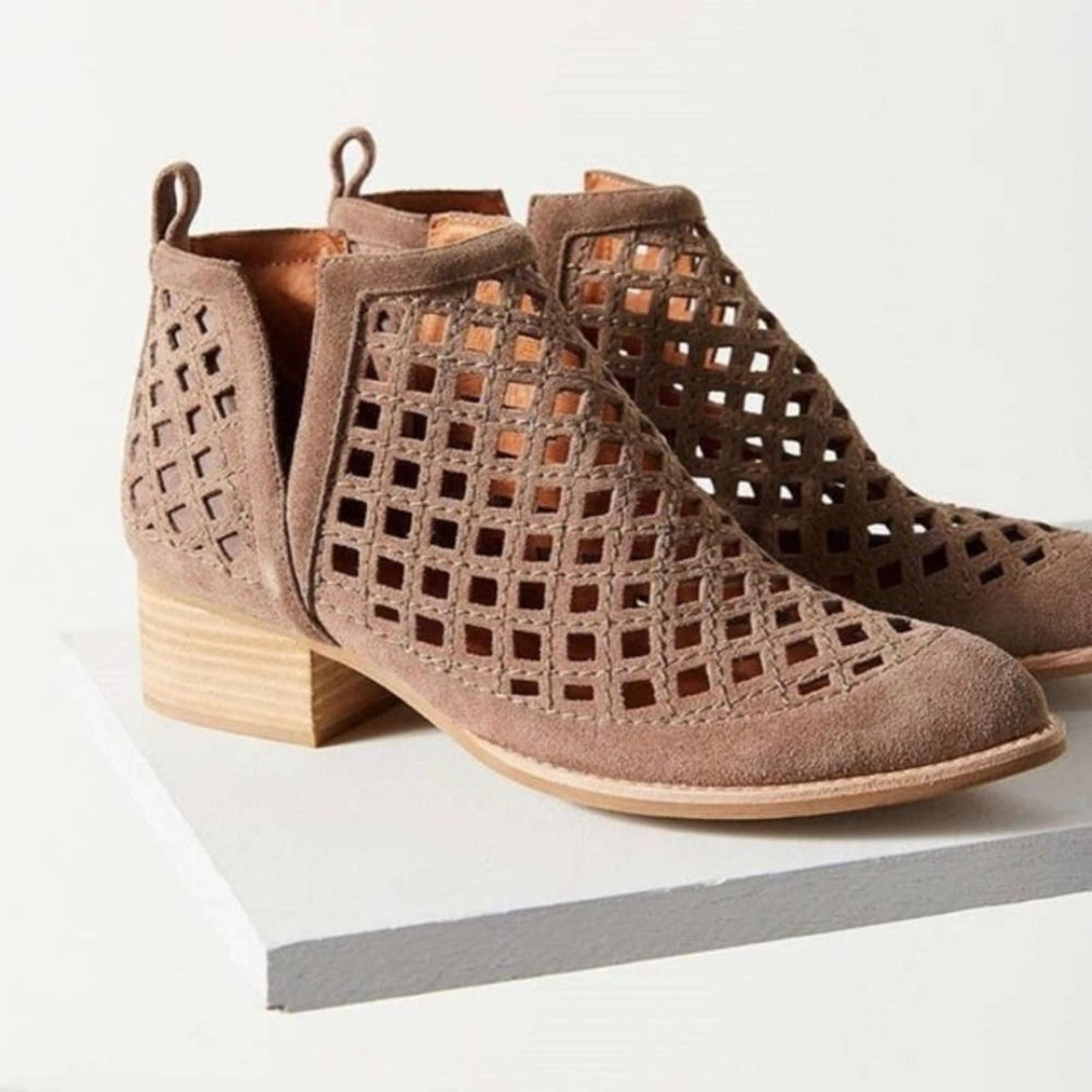 JEFFREY CAMPBELL 6 taggart perforated bootie leather tan slit laser cut boot