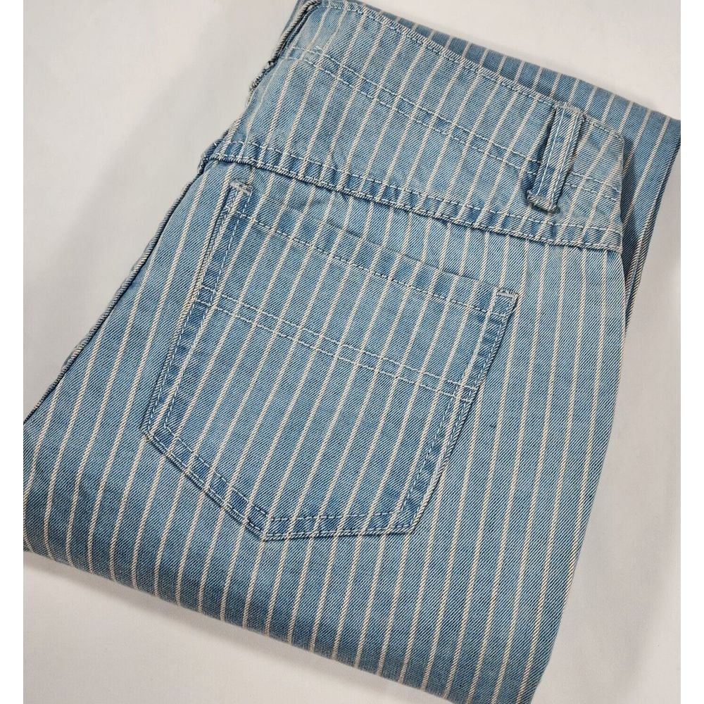 women's FREE PEOPLE Railroad Stripe Solar Blue Flare Jeans Y2K Style size 25 NEW