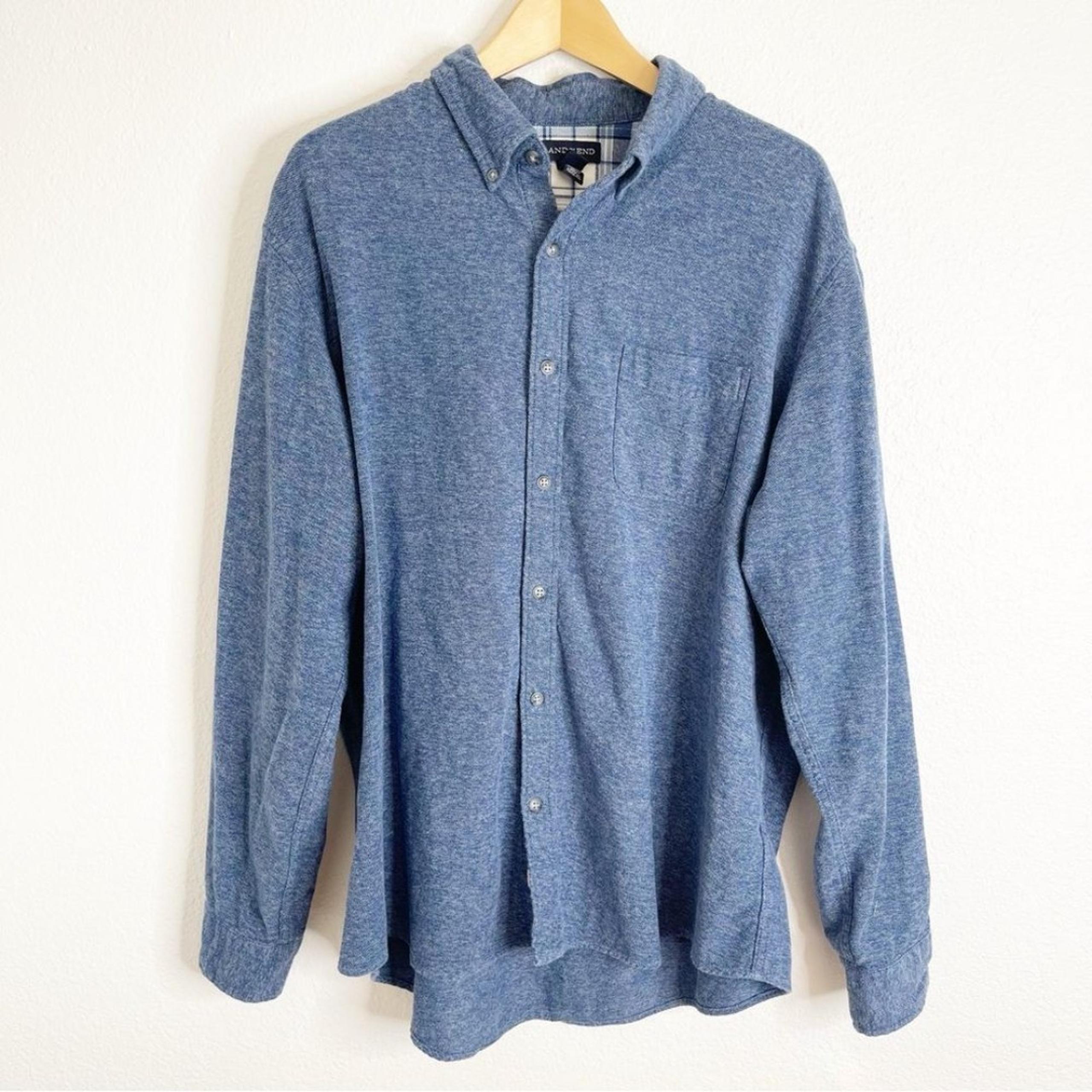 Lands End Blue Long Sleeve Button Down Cotton Extra Large