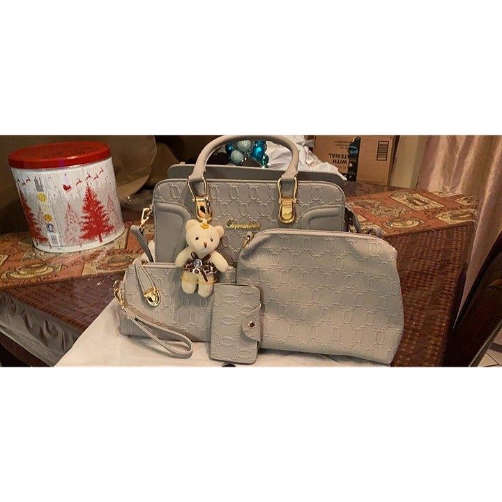 NEW Set of 4pcs Women's Handbags Tote Shoulder Bag Top Handle Purse - Grey