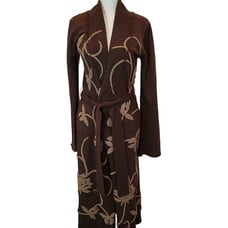 APART Sweater Wm Sz P Brown Embroidered with A Beautiful multicolor Pattern 0995