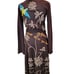 APART Sweater Wm Sz P Brown Embroidered with A Beautiful multicolor Pattern 0995