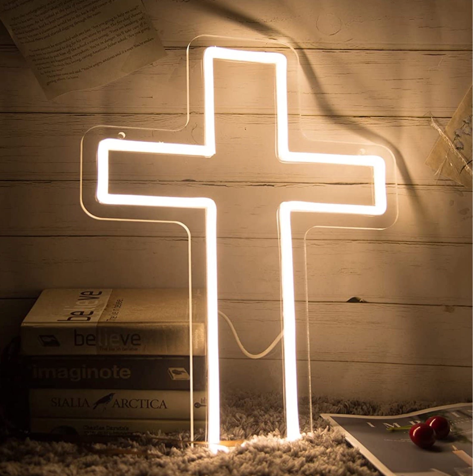Bright Warm White Cross LED Night Light Christian Christ Room Wall Decoration