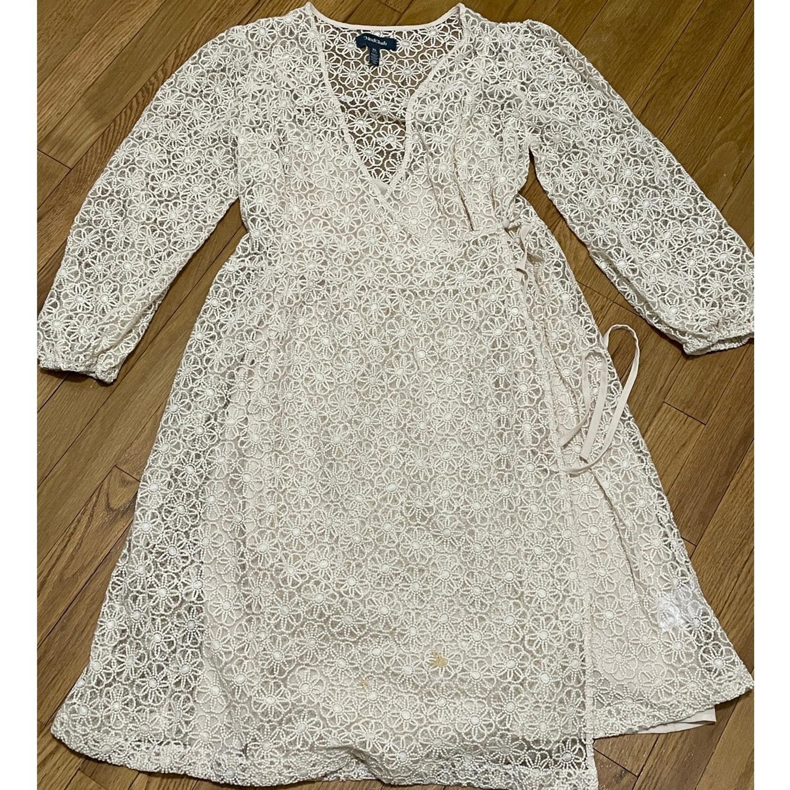 Modcloth Magic In the Air Wrap Dress Ivory floral romantic vintage inspired XL