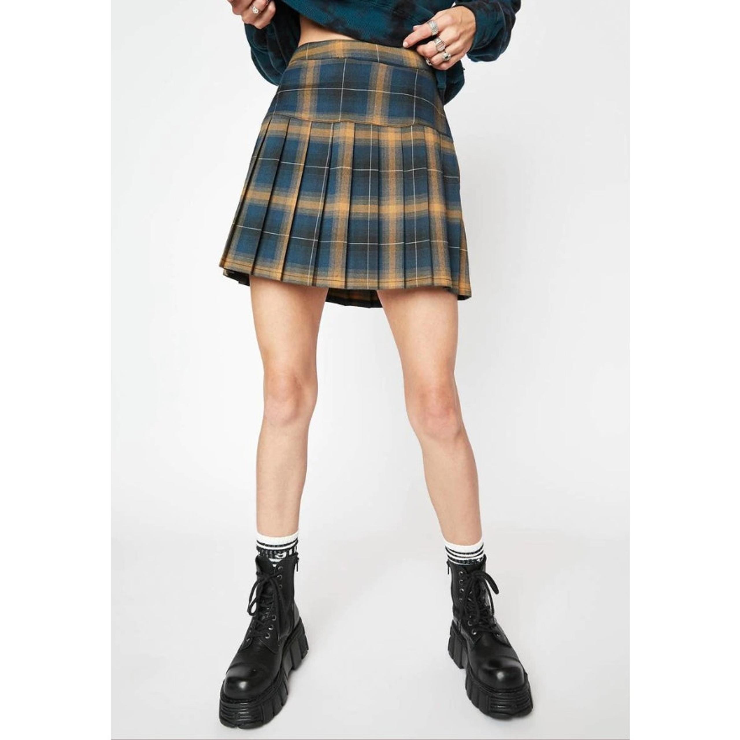 Dickies Junior's Sz: 9 Plaid Seamed Pleated Mini Skirt Blue Gold J7021YP