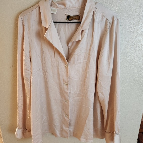 Tommy Bahama Women XL Silk Ivory Long Sleeve Button Shirt Beach Vacation Resort