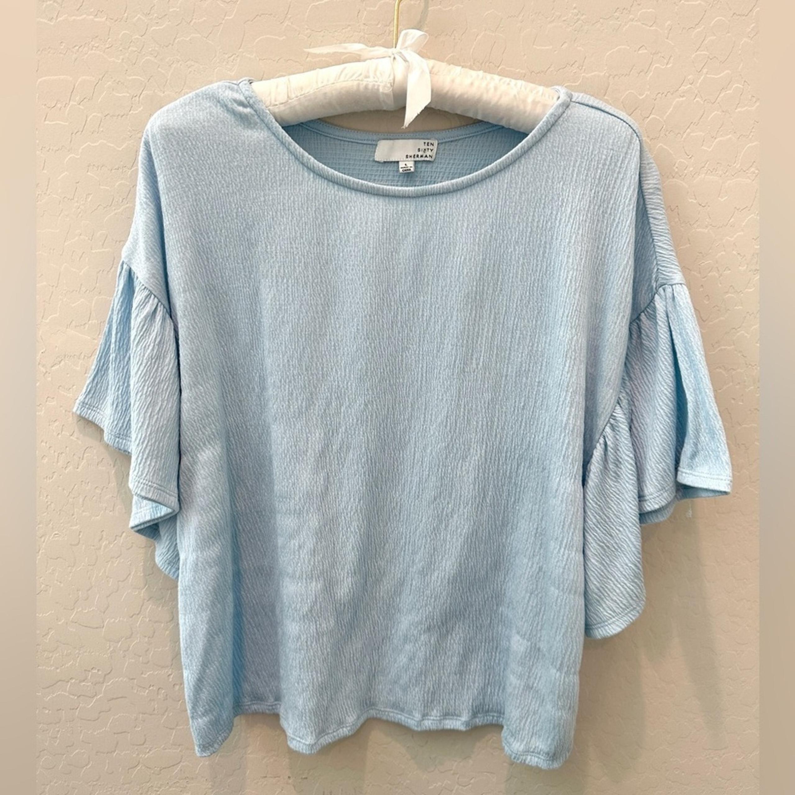 TEN SIXTY SHERMAN | Light Blue Comfy Soft Ruffle Sleeve Top | Large