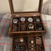 8-Slot Watch Box, 2-Tier Watch Display Case with Large Glass Lid, Rustic Walnut