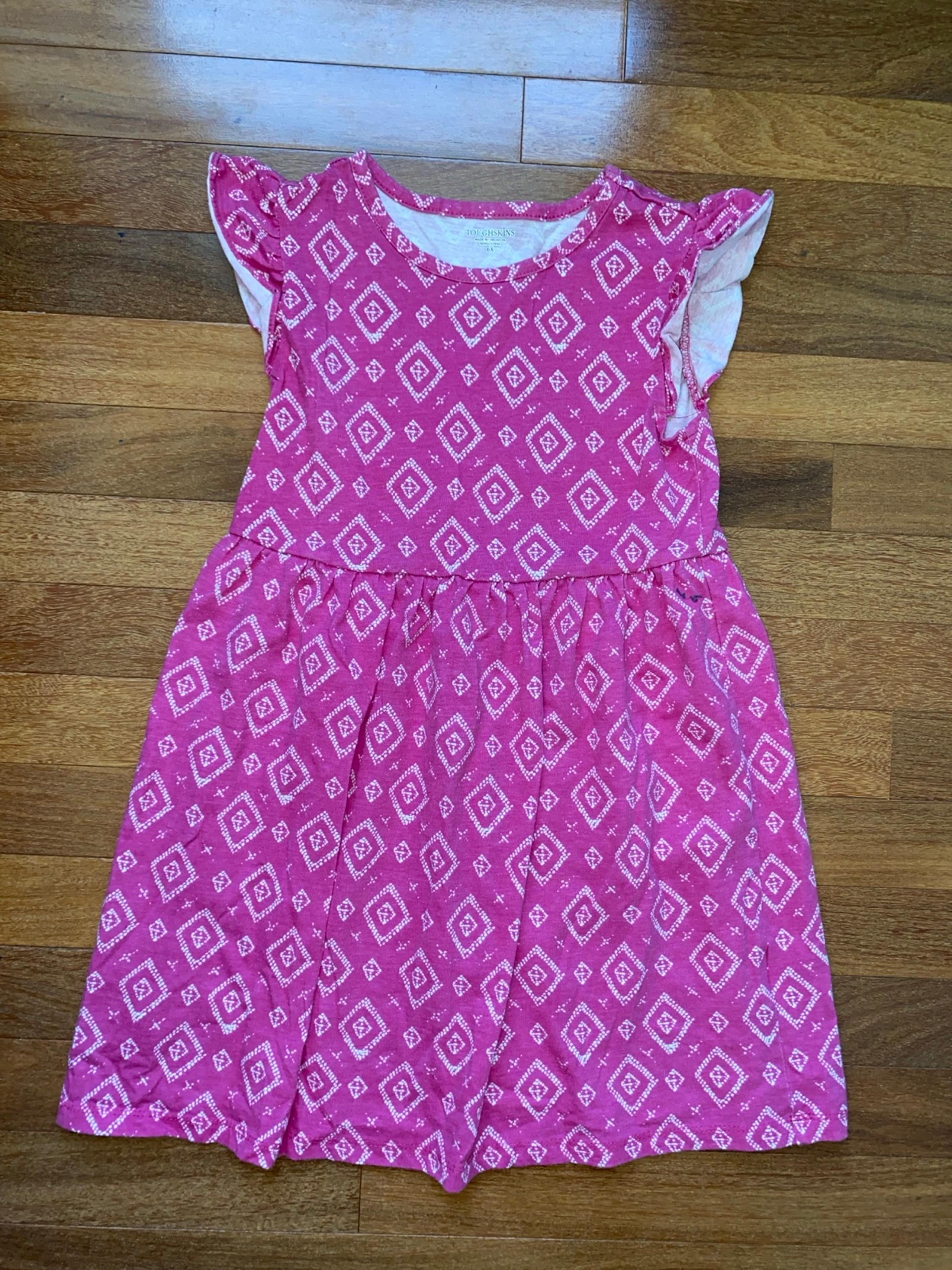 Toughskins, pink and white cap sleeve dress