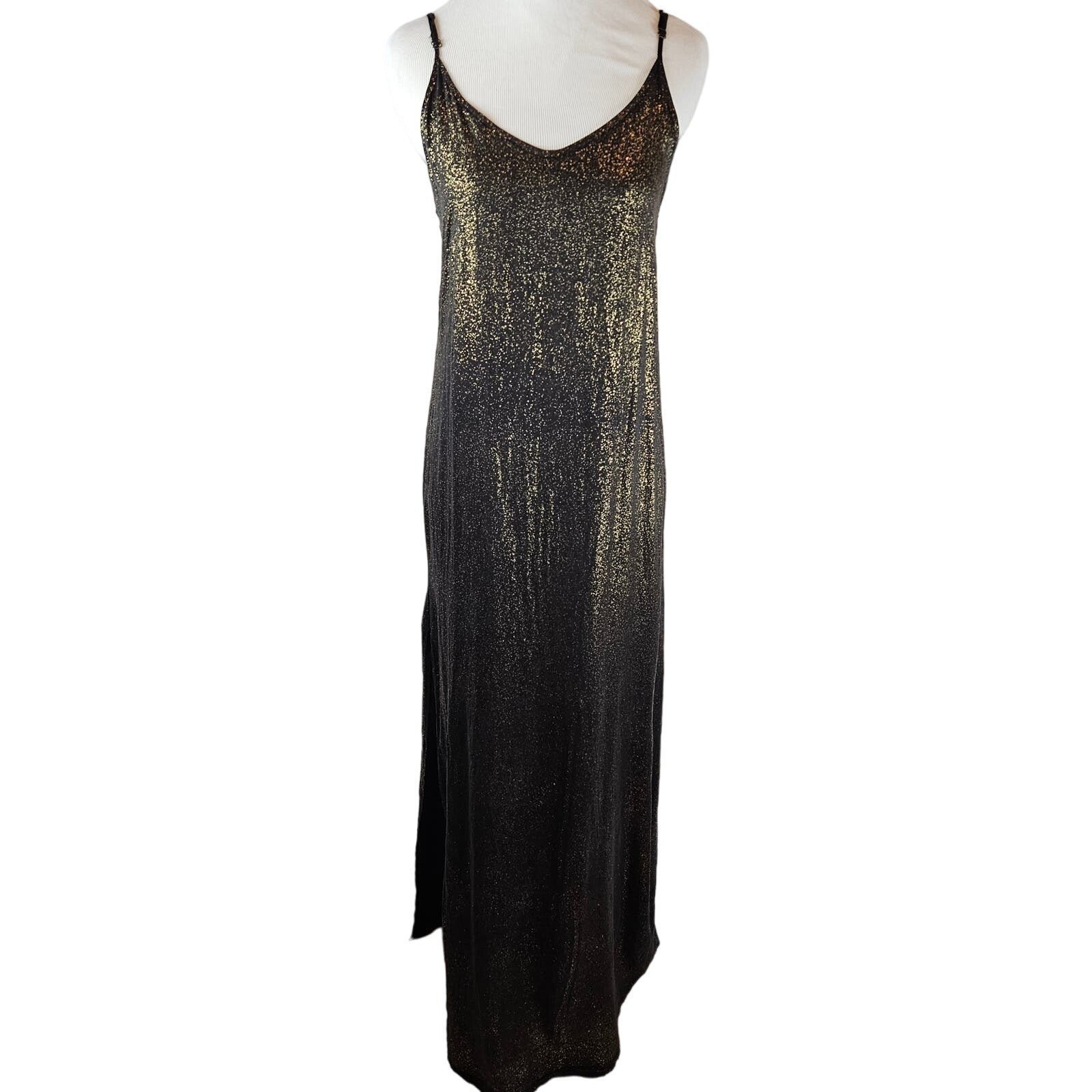 RTA Metallic Maxi Dress, black and gold silk, size 4