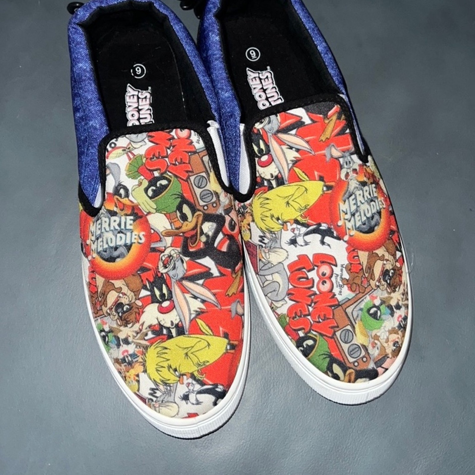 Warner Brother Looney Tune Merrie Melodies Cartoon All over Print Slip-On Shoe 9