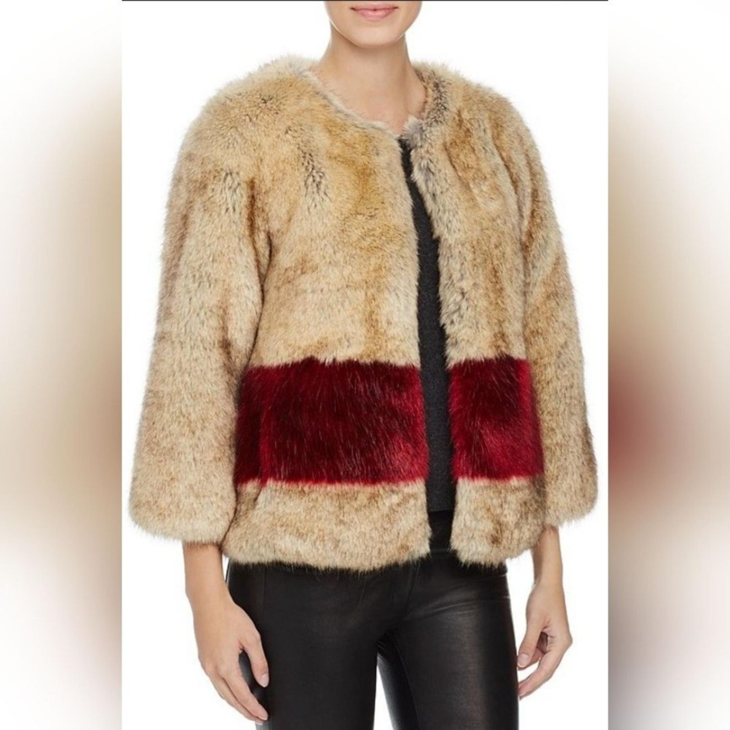 Designer Color-Blocked Stripe Faux Fur Coat Jacket Women Large - Love Token
