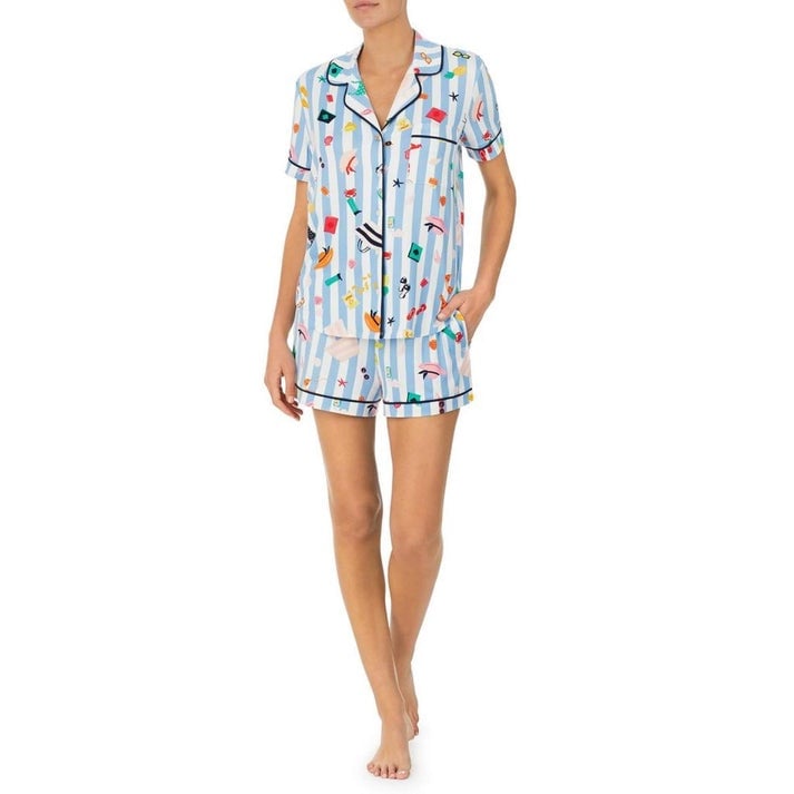 Kate Spade CABANA STRIPES/BEACH-THEMED Knit Pajama Short Set