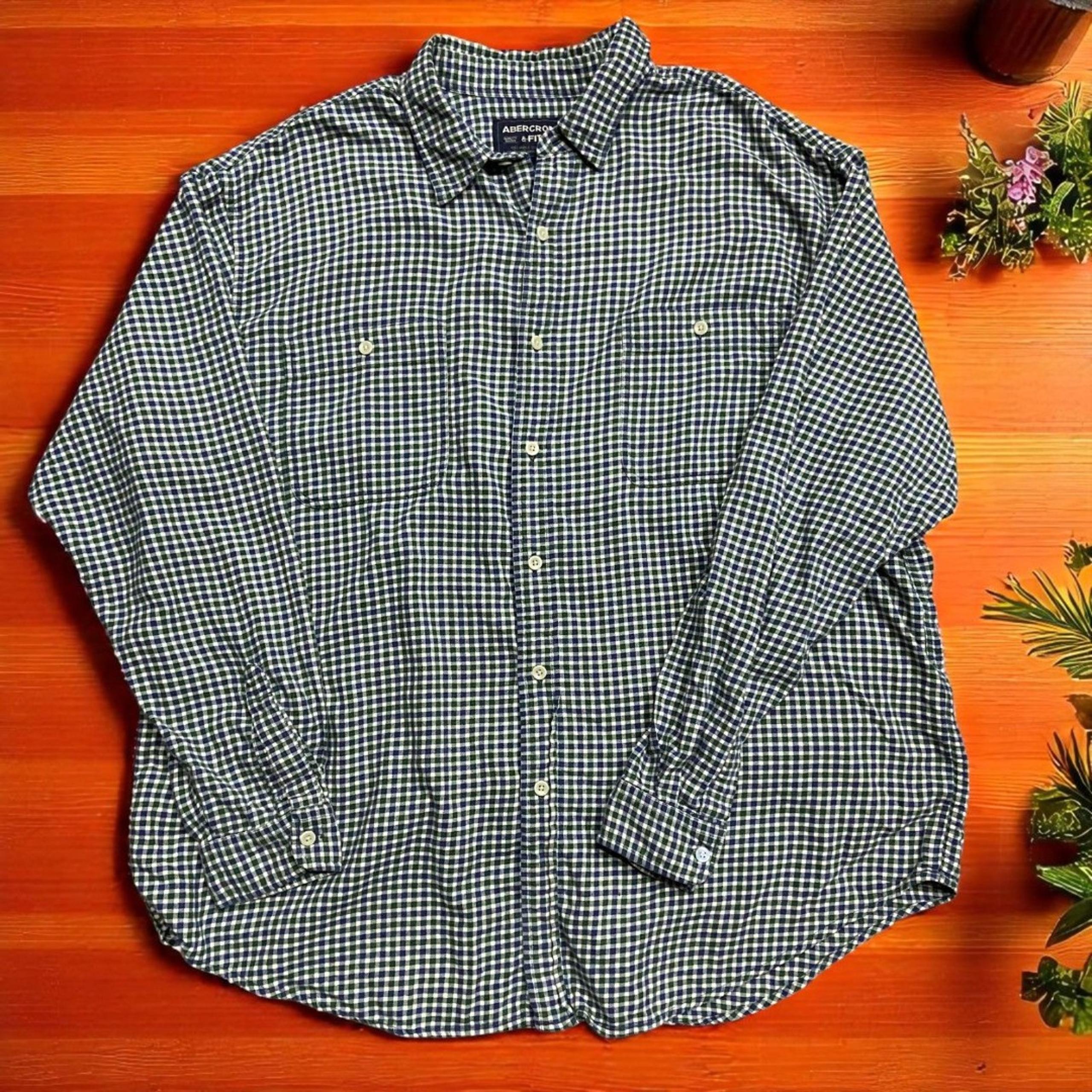 Abercrombie & Fitch Vintage Plaid Green Blue Button Front Shirt Flannel Mens L