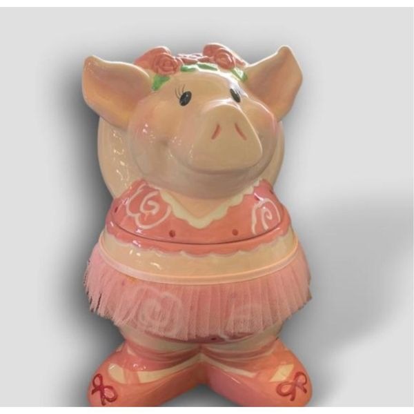 Vintage Ballerina Tutu Pig Piggy Cookie Jar Pink Cutesy Girlie Home Decor