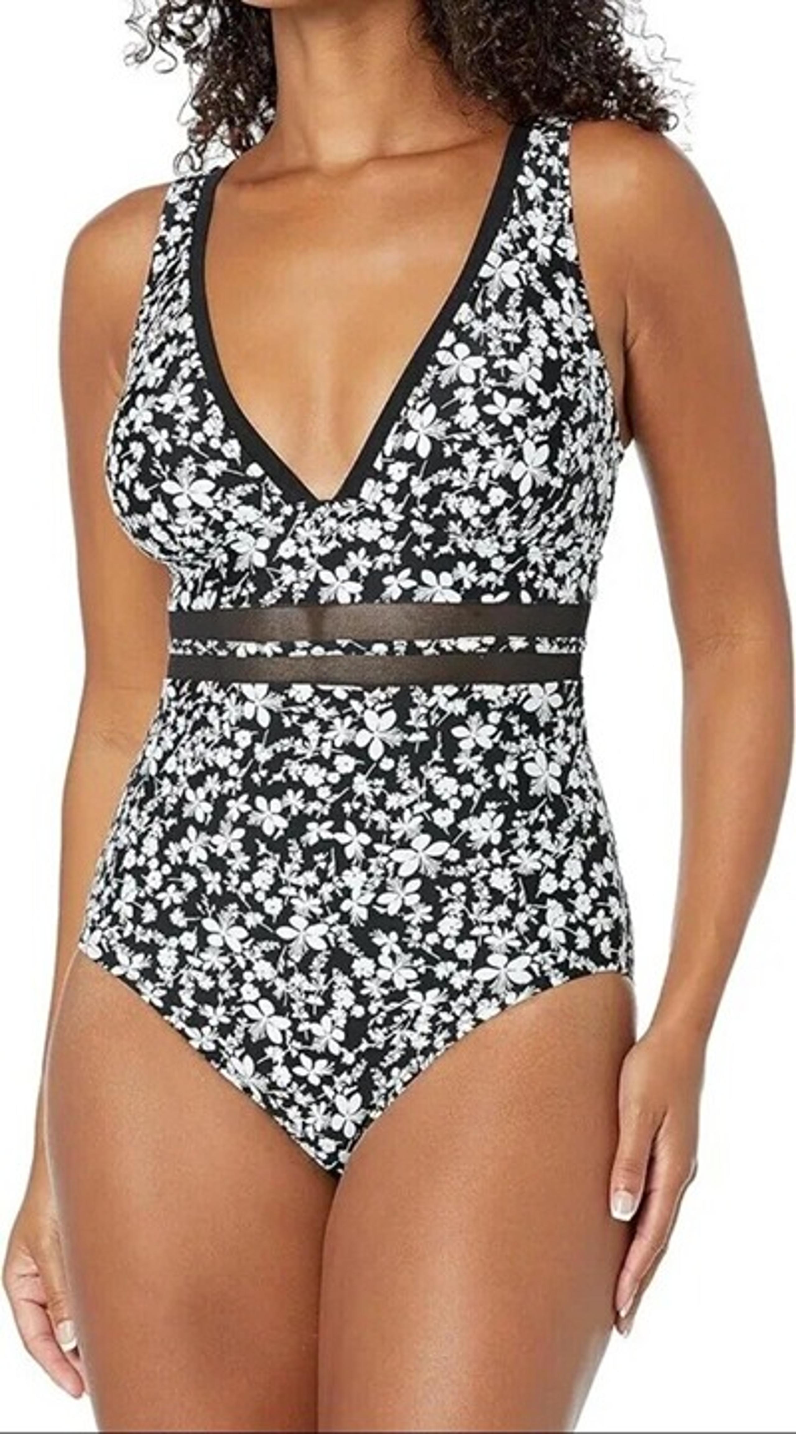 NWT $98 Tommy Hilfiger BLACK&WHITE FLORAL One Piece Swimsuit Size 16