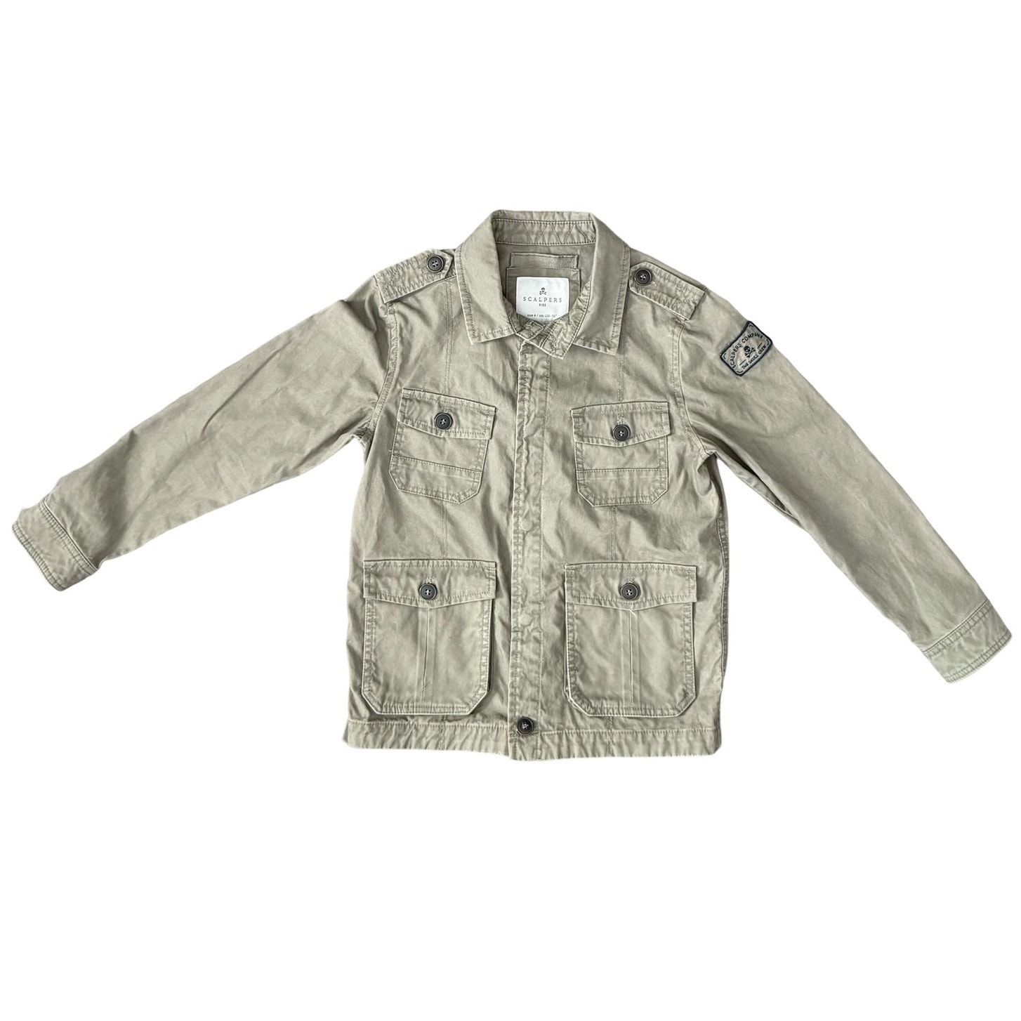 Scalpers Kids Sahariana Olive Green Denim Khaki Utility Jacket Girls Boys size 8