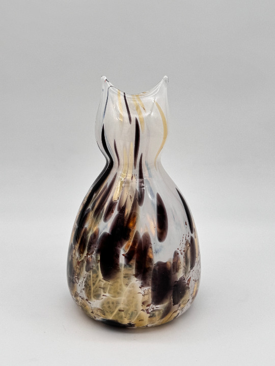 Murano-Style Tortoiseshell Brown Glass Cat Vase 7 Tall