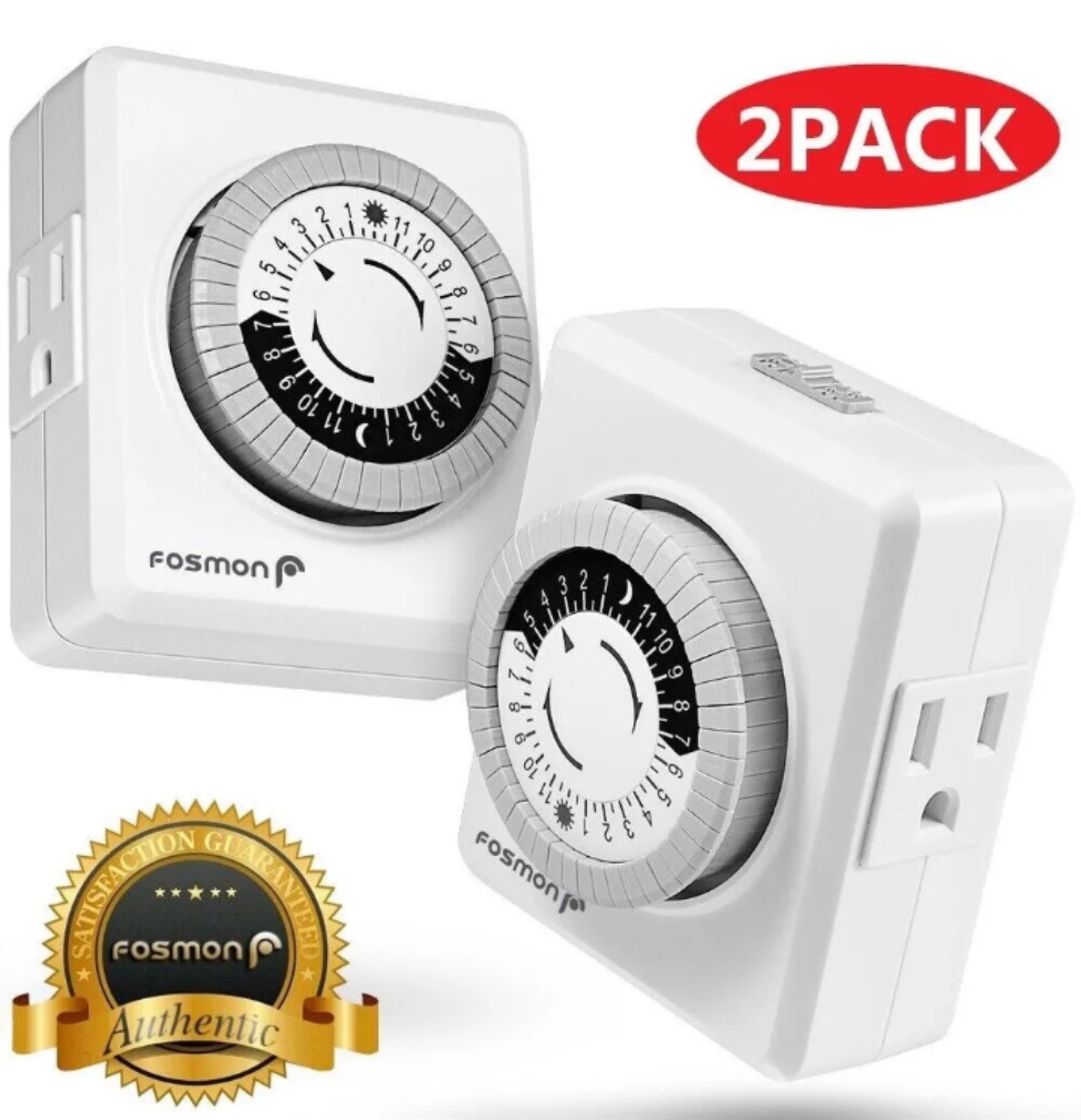 2x Indoor 24-Hour Plug In Grounded Daily Mechanical 2 Outlet Timer Light Switch
