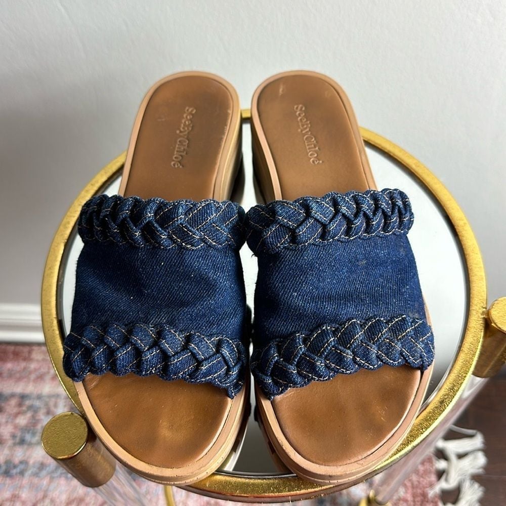 See by Chloe Denim Platform Wedge Slide