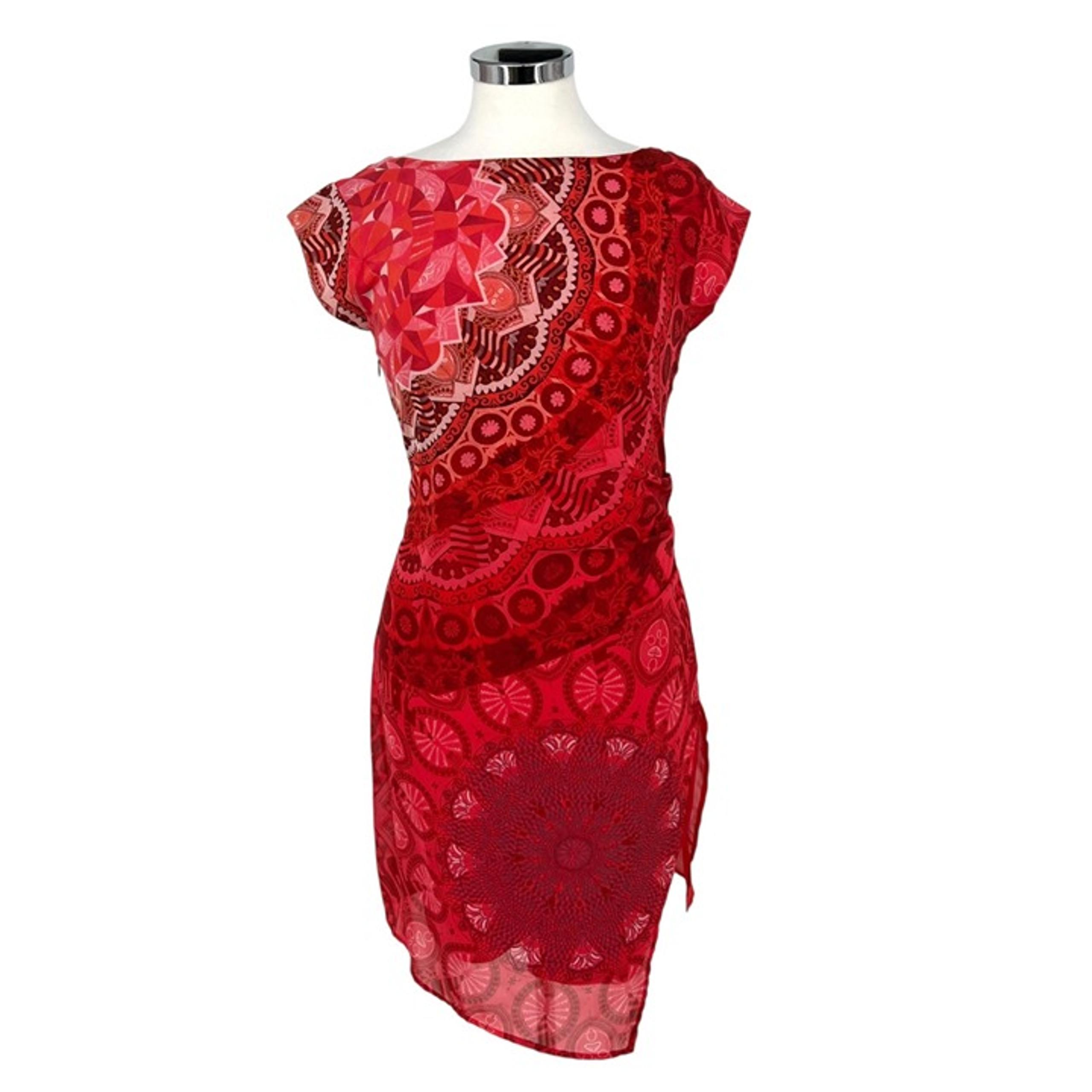 Desigual Mandala Red Cap Sleeve Printed Dress Size 36 Size XS