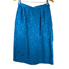 Vintage Argenti SILK Blue Embossed Whimsigoth 80s Fashion Wrap Skirt Size 8