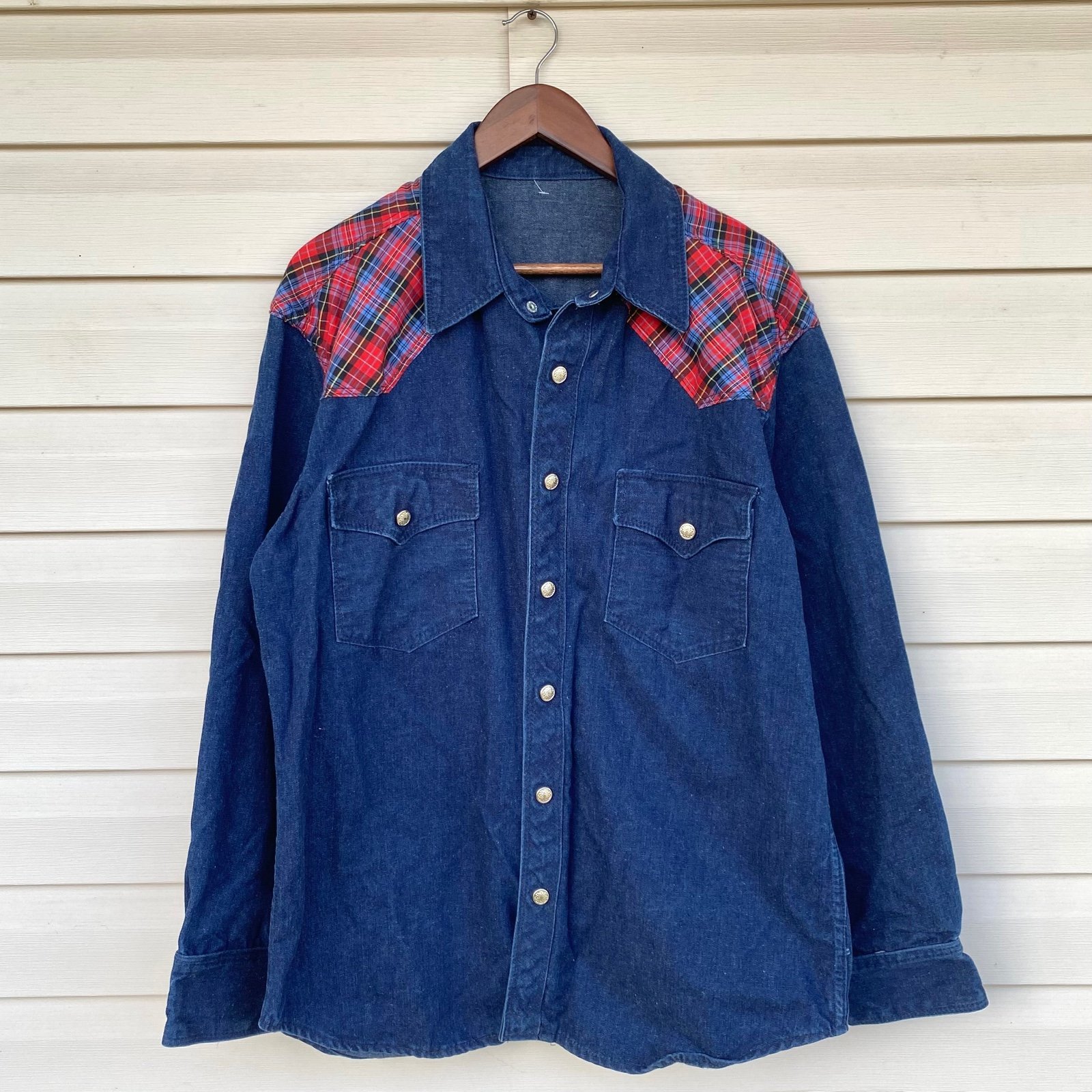 Vintage 90s Denim Western Jacket Red Patch Large (H)