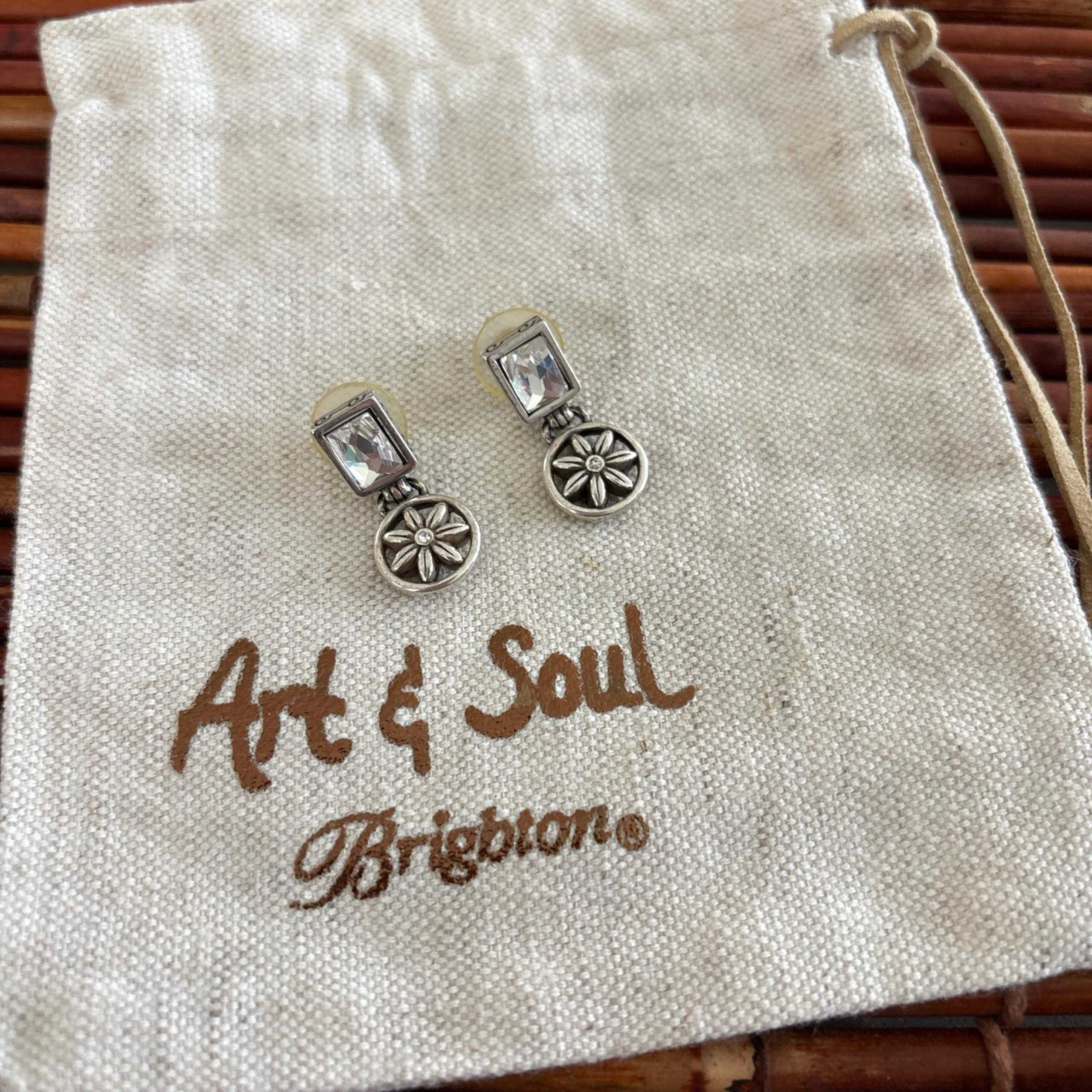 Brighton Silver Floral & Crystal Drop Post Earrings