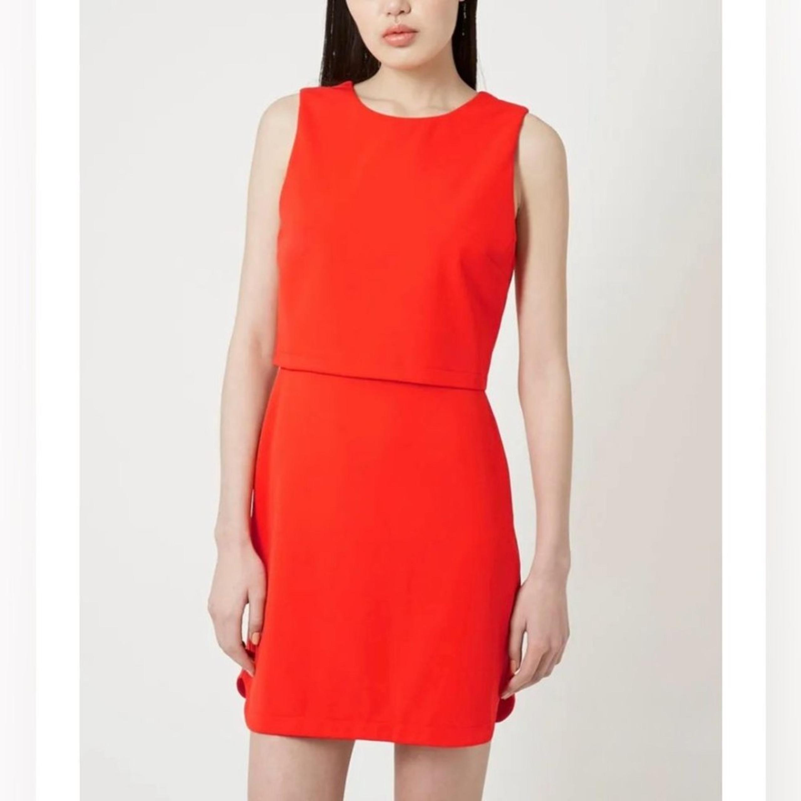 Topshop Sleeveless Shift Dress in Red - Size 8