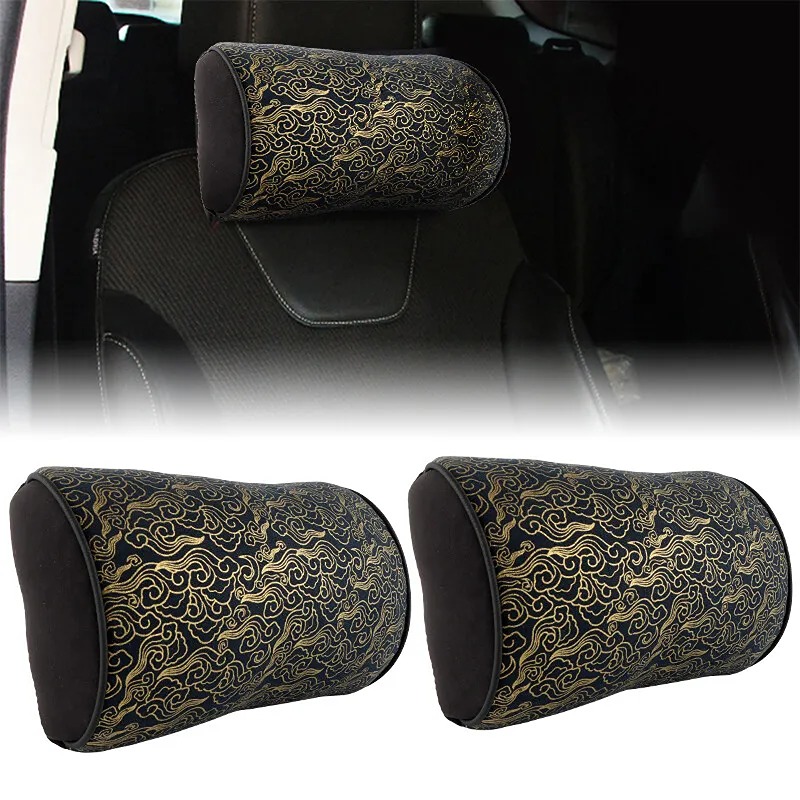 NEW 2PCS JDM SAKURA Black Cloud Fabric Soft Cotton Car Neck Rest Pillow Headrest