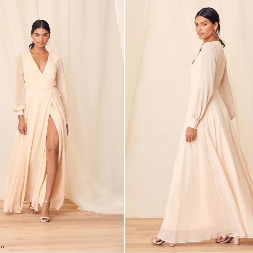 LULU's Bridal Wedding Shower Elopement Flowy Romantic Wrap Dress NWOT