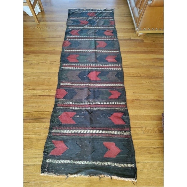 VTG Afghan Balouchi Kilim Hand-Knotted Carpet 2.4 x 7.6 Traditional Wool Rug