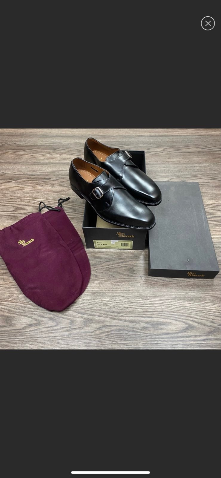 NEW Allen Edmonds Boston Black Monk Strap Oxfords 11.5 E
