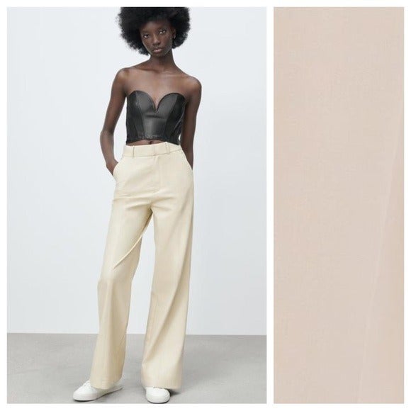 NWT. Zara Cream Straight Leg Faux Leather Pants. Size M.