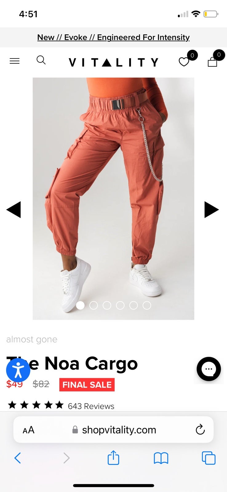 Balance/ Vitality X Cosmo Collab Noa Cargo Pants Papaya Size Medium