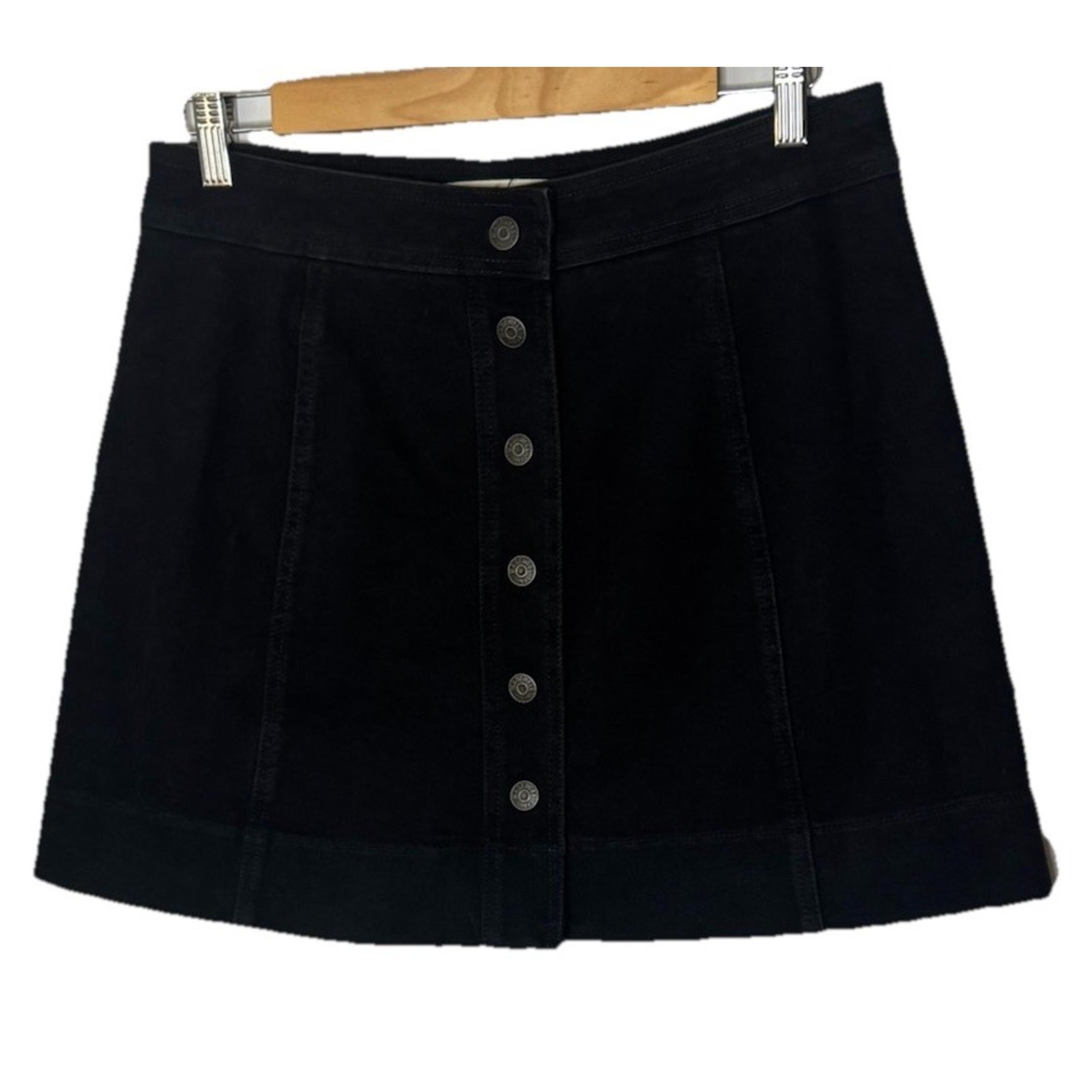 Madewell Women size 10 black denim mini skirt snap button front Stretch
