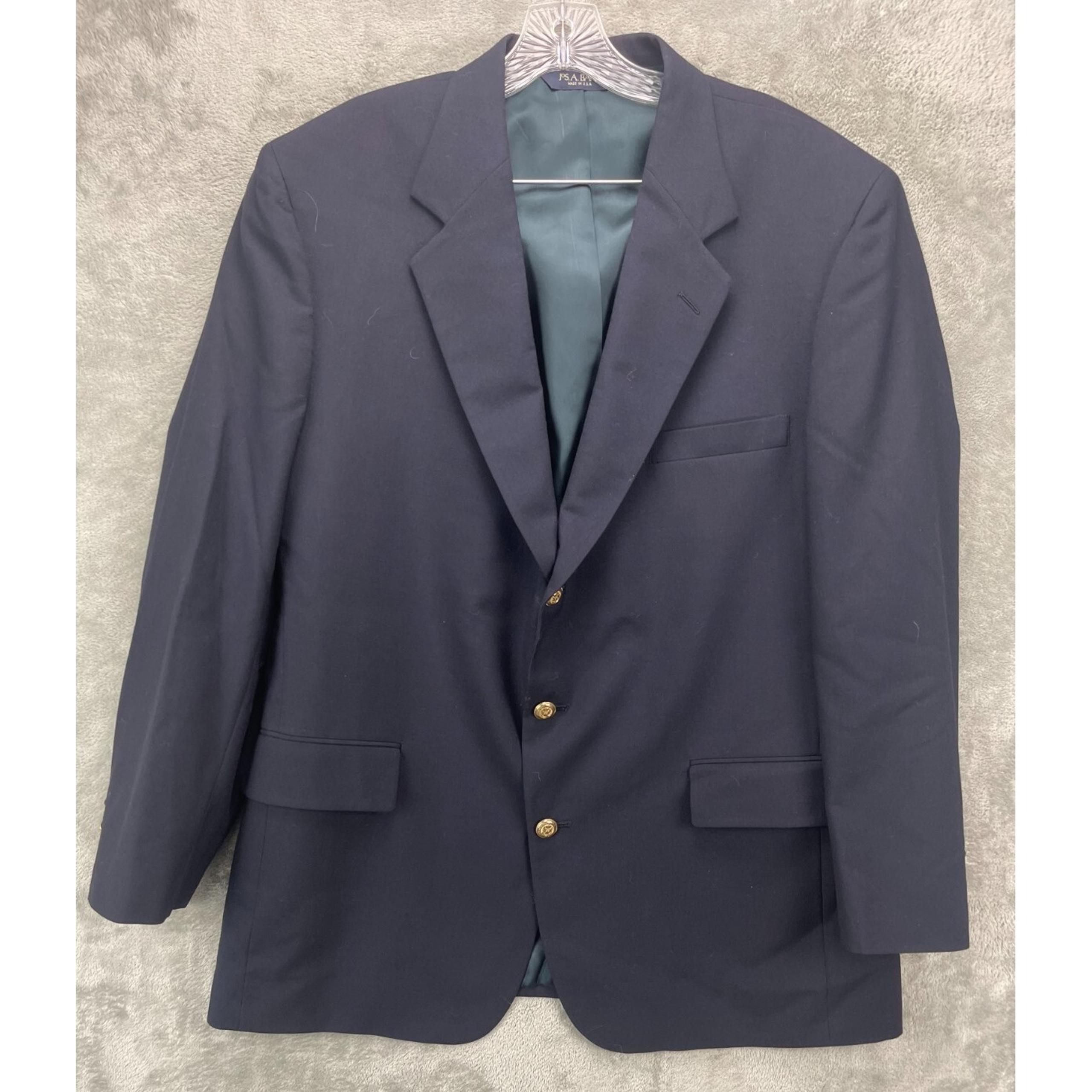VTG Jos A Bank Men's Blazer 46 R Navy Metal Button Wool Prep Classic Made in USA